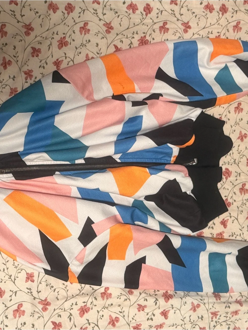 SHEIN Multicolor Geometric Colorblock Bomber Jacket